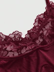 ROMWE Goth Plus Size Sexy Butterfly Lace Patchwork Minimalist Versatile Long Camisole And Tank Top - Burgundy - View 3