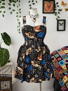 Sunspun Model Terbaru Musim Semi/Panas, Gaun Cami & Mini untuk Wanita, Serbaguna, Romantis, Bermotif Patchwork, Ruffle, Ikat Pinggang, Dekorasi Resleting Depan - MultiWarna - View 3