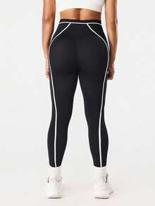 SHEIN Sports 女士无缝黑白条纹紧身裤，适合户外健身和运动 - 黑與白 - 查看 3