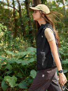 In My Nature Women's Zipper Front Hooded Outdoor Vest Jacket - Black - View 4