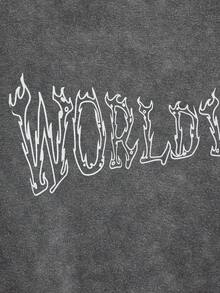 Modcrash Hemo，Hemo，男士休闲字母印花落肩T恤，夏季 - 灰色 - 查看 4