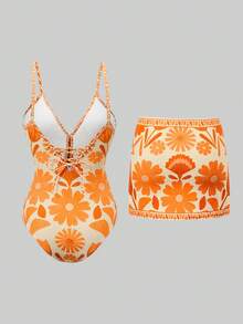 Sweetra 女士复古格子蓝色配套迷你连衣裙连体泳衣，适合度假 - 彩色 - 查看 2