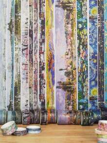 梦幻多色和纸胶带套装，金色箔片点缀，DIY装饰贴纸卷，适用于日记、剪贴簿、计划本、手工制作，自粘耐用，纸艺用品，礼品创意 - 彩色 - 查看 11