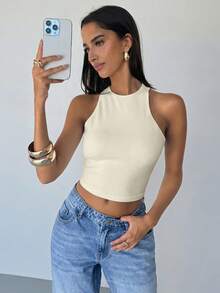 Aloruh Women's Backless Criss-Cross Solid Color Sexy Fitted Camisole,Summer Top - Apricot - View 2