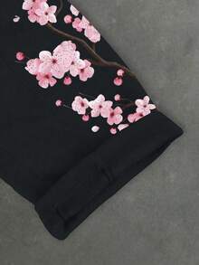 Manfinity EMRG Men's Letter & Floral Pattern Drawstring Waist Wide Leg Sweatpants - Black - View 7