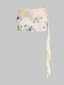 ROMWE Bộ đồ 2 món cho kỳ nghỉ hè: Áo hai dây cổ xếp ly sâu và chân váy đuôi cá xẻ cao, cạp thấp in hoa. - Nhiều màu - Xem 7