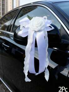 Juego de 4 piezas de ramo artificial para coche con lazo de cinta, adecuado para decorar la puerta del coche de boda, el espejo retrovisor, el tirador de la puerta, la silla, el centro de la mesa, decoración para fiesta de cumpleaños. - Multicolor - Ver 9