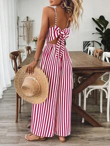 Breezaya Women's Casual Floral Print Loose Jumpsuit With Spaghetti Straps And Open Back, Spring/Summer - Red - View 5