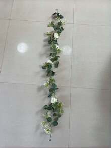 1/2件人造尤加利花环，假绿植花环，配白玫瑰和满天星，适用于婚礼拱门背景墙挂派对中心装饰礼品 - 均碼 - 查看 5