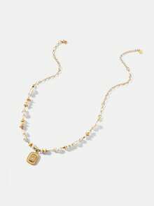 MOTF PREMIUM 欧美时尚淡水珍珠拼接十字项链，女士设计感十足的金属缠绕珍珠手链时尚项链 - 彩色 - 查看 8