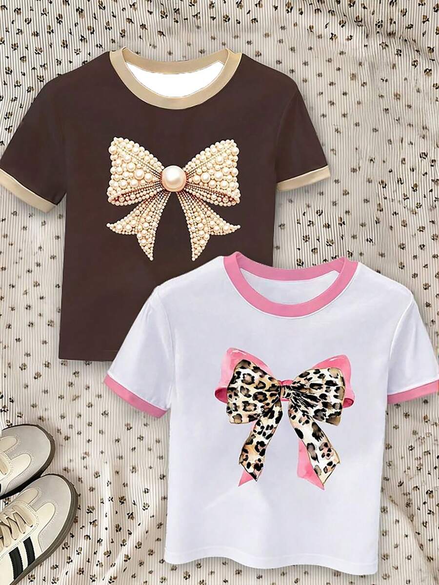 Tween Girls' Butterfly Print Short Sleeve 2-Piece Set, Casual & Comfortable, Fashionable For Spring/Summer, Versatile For Outdoor, Sports, Photography, Home, School, Festivals, Gifts - Multicolor - View 1
