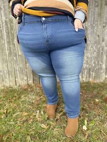 Enliva Quần Jeans Denim Co Giãn Skinny Cắt Ngắn Màu Xanh Size Lớn Quần Jeans Mùa Đông Quần Jeans Mùa Đông Cho Nữ Quần Jeans Nữ Quần Jeans Co Giãn Skinny Quần Jeans Co Giãn Lưng Cao Cho Nữ Quần Jeans Co Giãn Viền Cong - Màu xanh lam - Xem 4