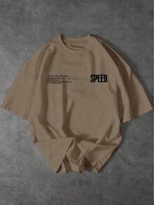 Men's Casual Short Sleeve Crew Neck T-Shirt With Racing Street Slogan Print - Brown - View 2