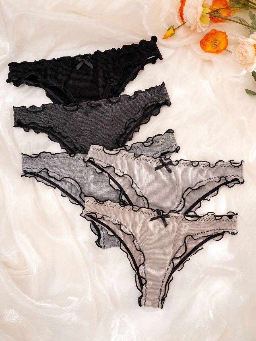 PetitDoll 5入組三角褲，邊緣波浪設計和荷葉邊裝飾的日常內褲 - 彩色 - 查看 1
