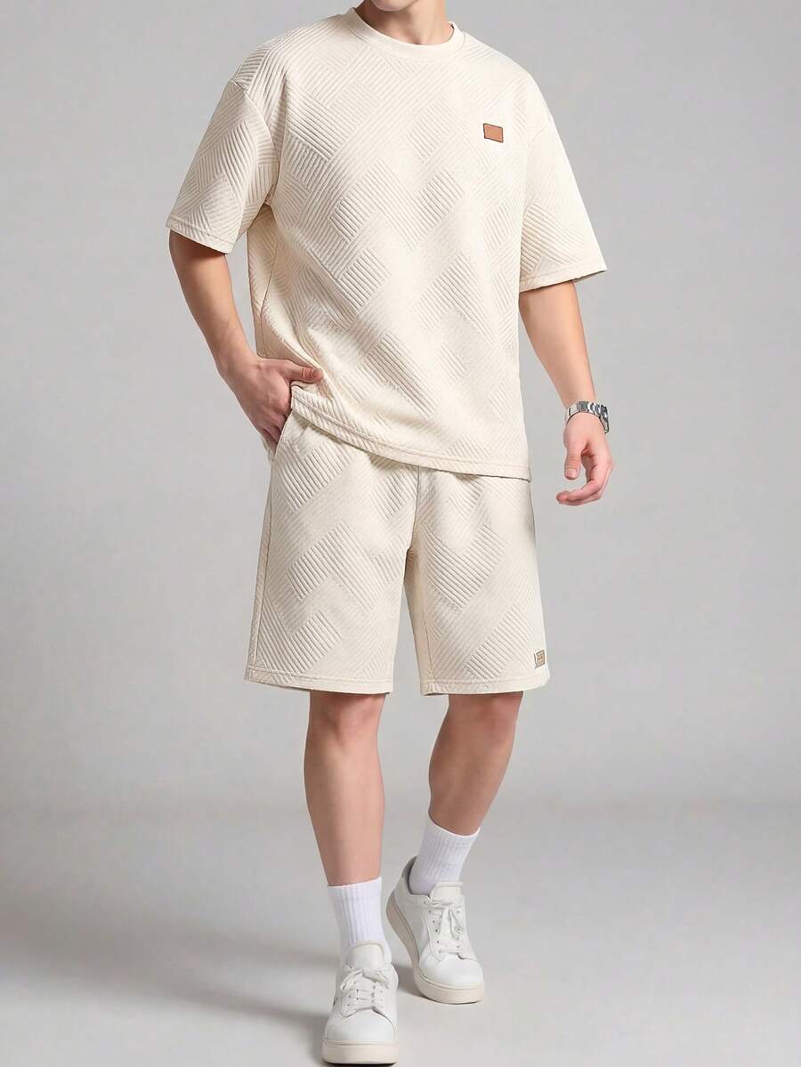 青少年纹理面料休闲套装 - 杏色 - 查看 1