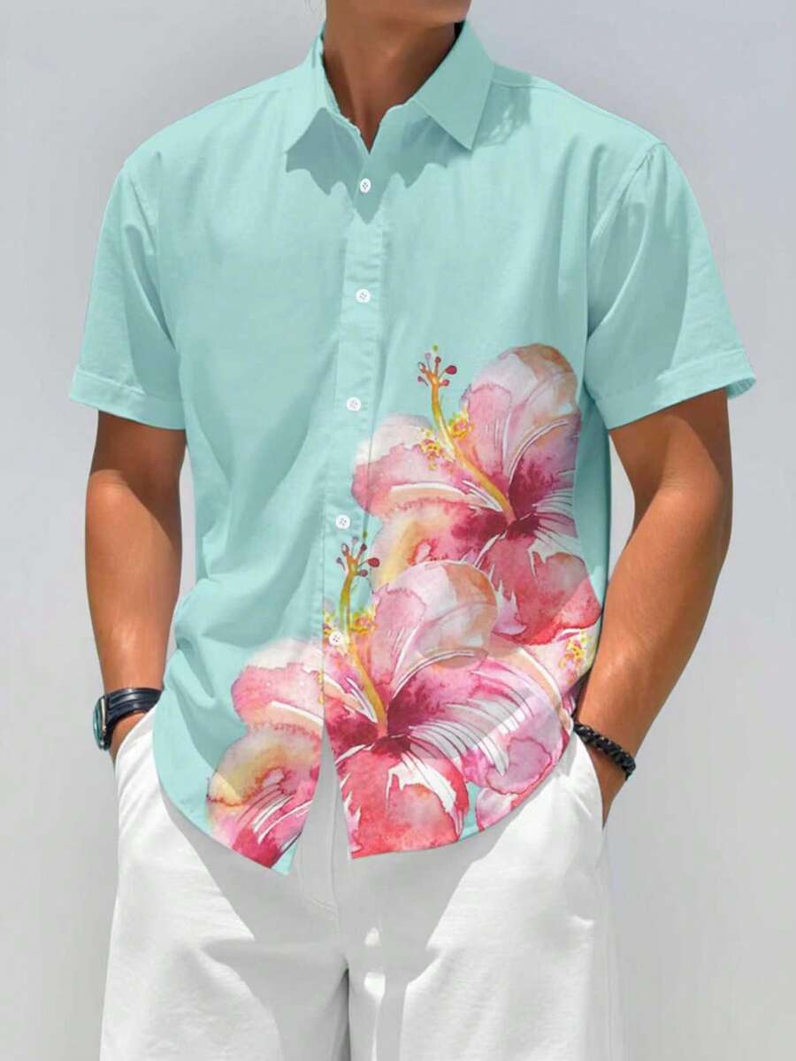 Manfinity RSRT Men's Casual Vacation Printed Button-Down Short Sleeve Shirt - Multicolor - View 1