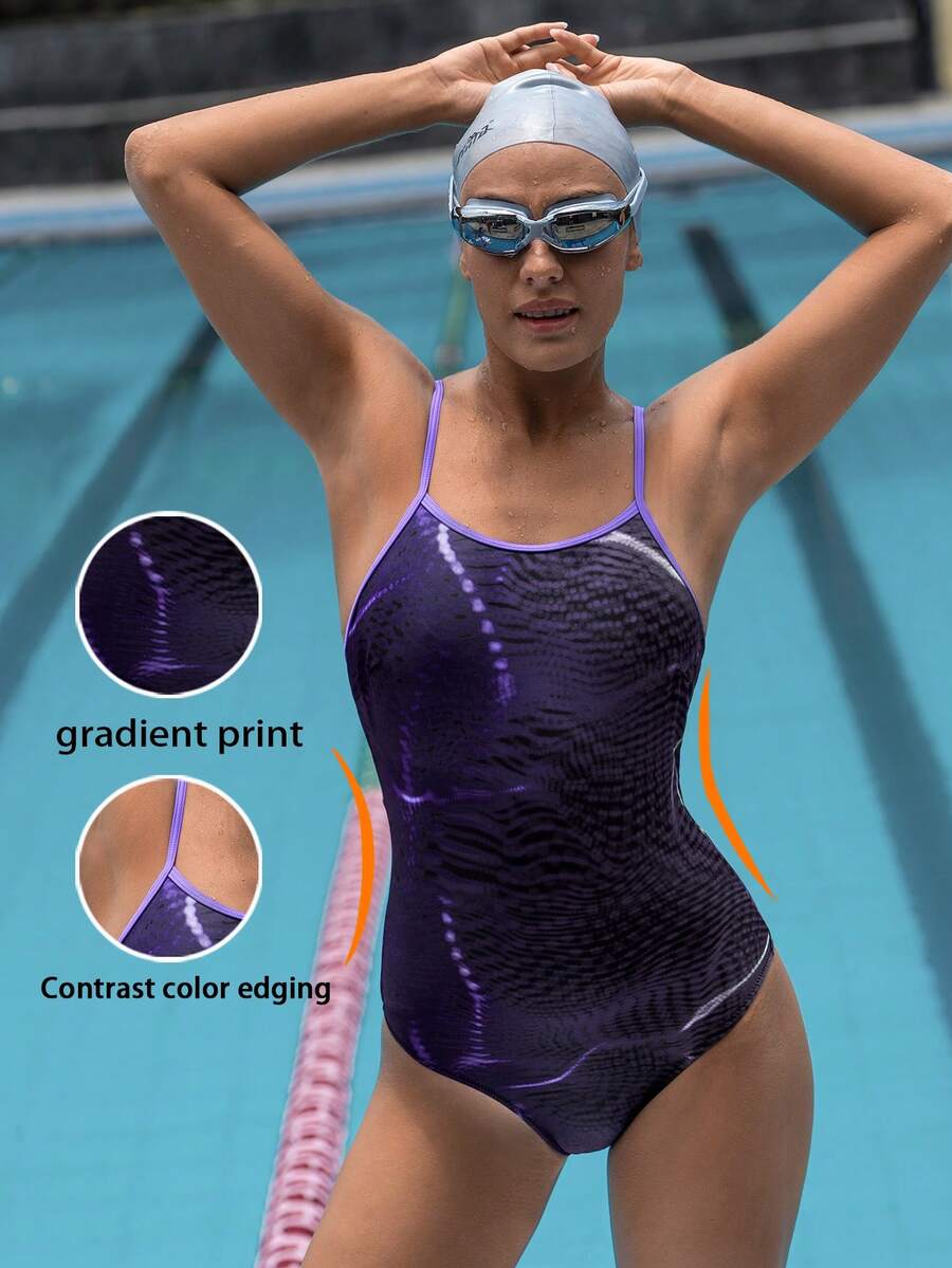 Swim Nautrix Áo tắm liền thân Nautrix dành cho nữ, họa tiết chuyển màu, viền tương phản, lưng khoét tròn, thích hợp cho bãi biển, lướt sóng, bơi lội và thể thao. - Nhiều màu - Xem 1