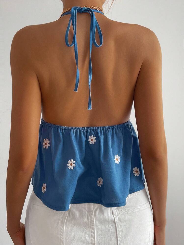 Women's Summer Vacation Floral Embroidery All-Over Print Spaghetti Strap Casual Tank Top