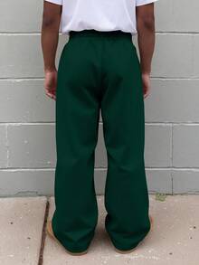 Manfinity Roghcode Men's Letter Print Drawstring Waist Casual Everyday Sweatpants - Green - View 2