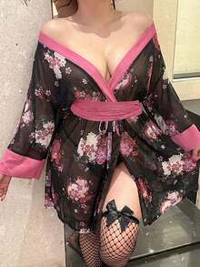 Flirla Sexy Romantic Printed Waist Cinching Short Dress - Red Violet - View 6