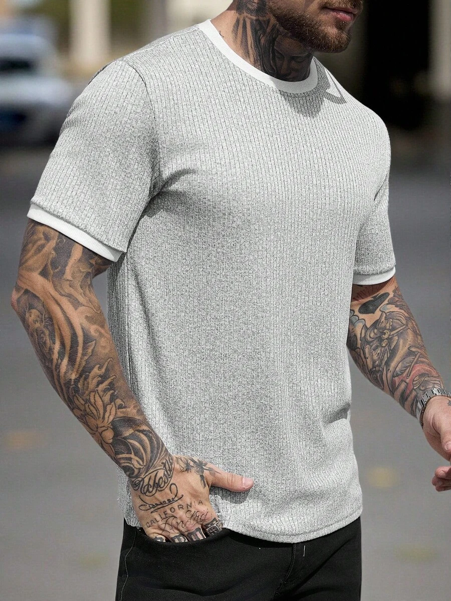 Manfinity CasualCool Men's Casual Versatile Round Neck Short Sleeve T-Shirt, Summer - Grey - View 1