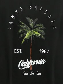 Open Phase Camiseta de tirantes casual de hombre con estampado de árbol de coco y letras, ideal para la primavera y el verano - Negro - Ver 6