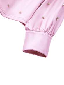 Knitted Elastic Satin Long Sleeve Top, With Bubble Beads On Front Panel And Sleeves - Baby Pink - View 4