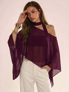 Avenya Áo kiểu nữ bằng vải chiffon, vai lệch, mỏng nhẹ, thanh lịch, mềm mại. - Màu tím - Xem 3