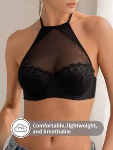 DesireSculpt 1pc Lace Patchwork Strapless Bralette, Standard Size - Black - View 3