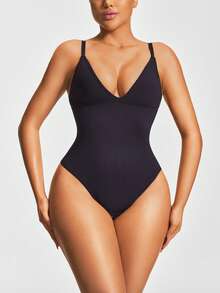 SHAPORA 女士纯色深 V 领吊带背心 - 黑色 - 查看 7