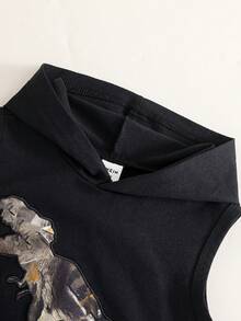 SHEIN 2pcs/Set Toddler Boys' Casual Dinosaur Print Hooded Knit Vest T-Shirt And Camouflage Shorts Set, Spring/Summer Baby Boy Clothes, Outfits, Streetwear - Black - View 6