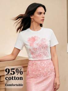 Modisches Damen-T-Shirt mit lustigem Print, ideal für den Alltag. - Weiß 6 - Übersicht 3