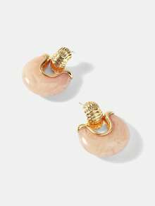 MOTF PREMIUM 18K GOLD-PLATED PINK RESIN NICHE PERSONALIZED RETRO EARRINGS, EARRINGS. - Pink - View 6