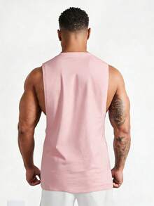 SHEIN Manfinity Dauomo Áo tank top nam cổ tròn màu trơn, thời trang mùa hè, phong cách thường ngày. - Hồng - Xem 2