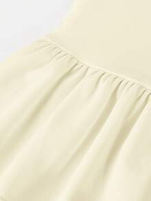 SHEIN Girlism Tween Girls Knitted Solid Color Cute Ruffle Layered Built-In Shorts Mini Skirt, Y2K Fashion, Back To School,Kids - Beige - View 4