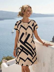 Faunlyn 女士度假休闲几何印花短款连衣裙 - 彩色 - 查看 6
