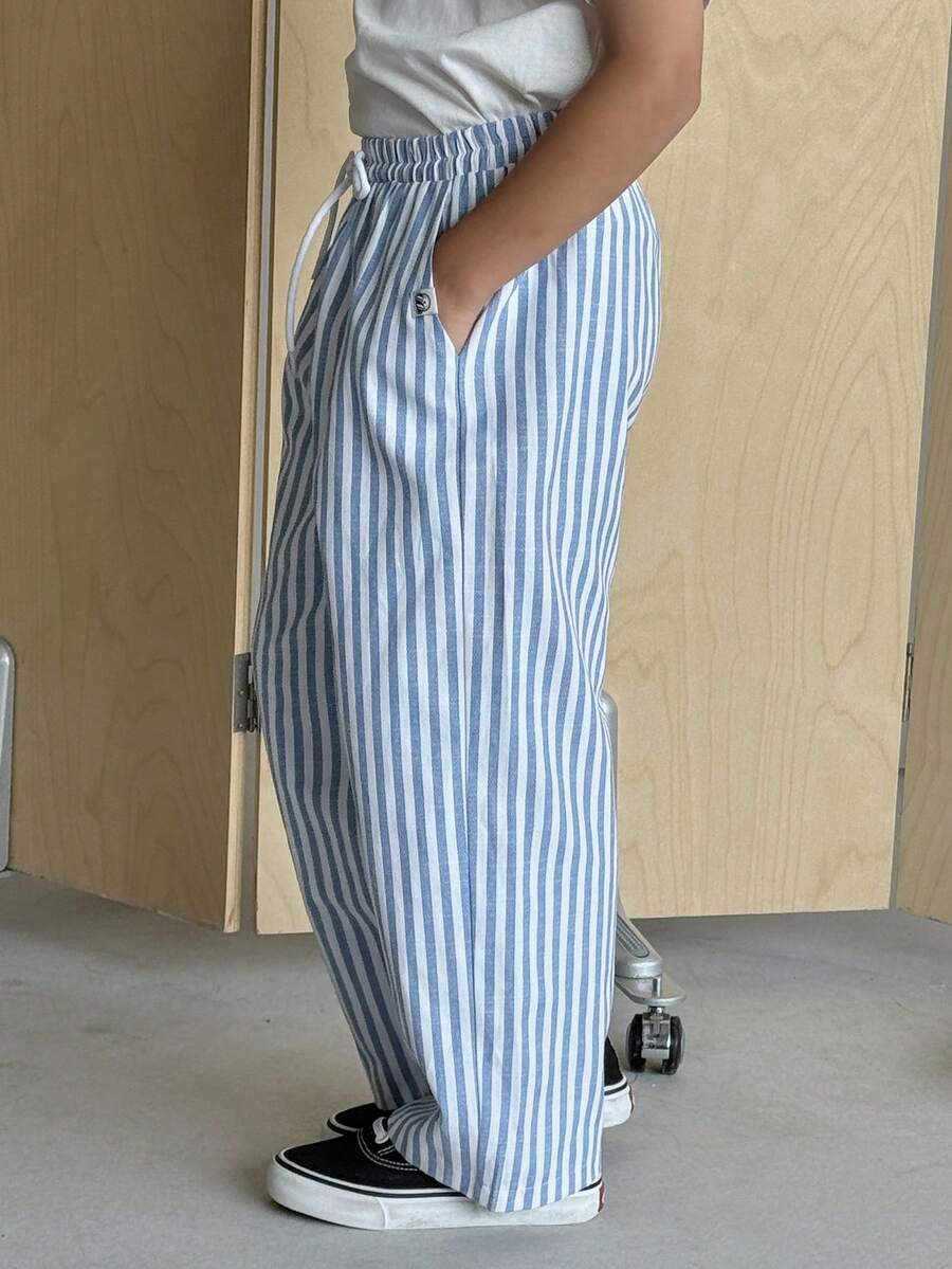 DAZY Young Boy Blue & White Striped Wide Leg Pants - Blue - View 1