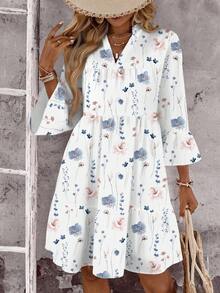 EMERY ROSE Casual Romantic Floral Print Plus Size Dress, Suitable For Vacation - Multicolor - View 3