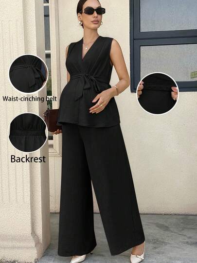 MaterniWear Bộ đồ bầu hai mảnh không tay cổ chữ V màu trơn, đa năng cho mùa hè, quần áo bầu cho phụ nữ, trang phục cho bà bầu, quần và áo, bộ đồ phối hợp thanh lịch cho phụ nữ, bộ đồ trang trọng cho phụ nữ, quần và áo, bộ đồ bầu, quần áo bà bầu cho phụ nữ, bộ đồ thể thao cho phụ nữ, quần và áo Zanzea, quần áo yoga giảm giá cho phụ nữ, bộ đồ hai mảnh cho phụ nữ, bộ đồ nữ.