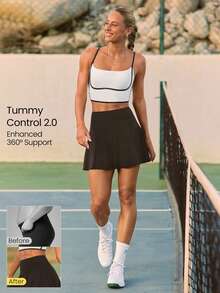 GLOWMODE Ace Every Move Tummy Control 2.0 Quick-Dry Sun Protection Built-In Shorts Non-Slip Grips Tennis Mini Skirt Tennis Golf Pickleball Daily Casual Wear - Black - View 1