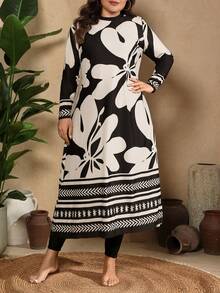 Swim Mulvari Bộ đồ bơi 3 món dành cho nữ cỡ lớn, in họa tiết ngẫu nhiên, gồm áo chống nắng dài tay và bộ burkini kín đáo. - màu đen - Xem 5