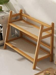 A Creative Double-Layer Rattan Desktop Storage Rack That Can Store Cups, Coffee, Snacks, Water Bottles, And Small Ornaments. - Multicolor - View 6