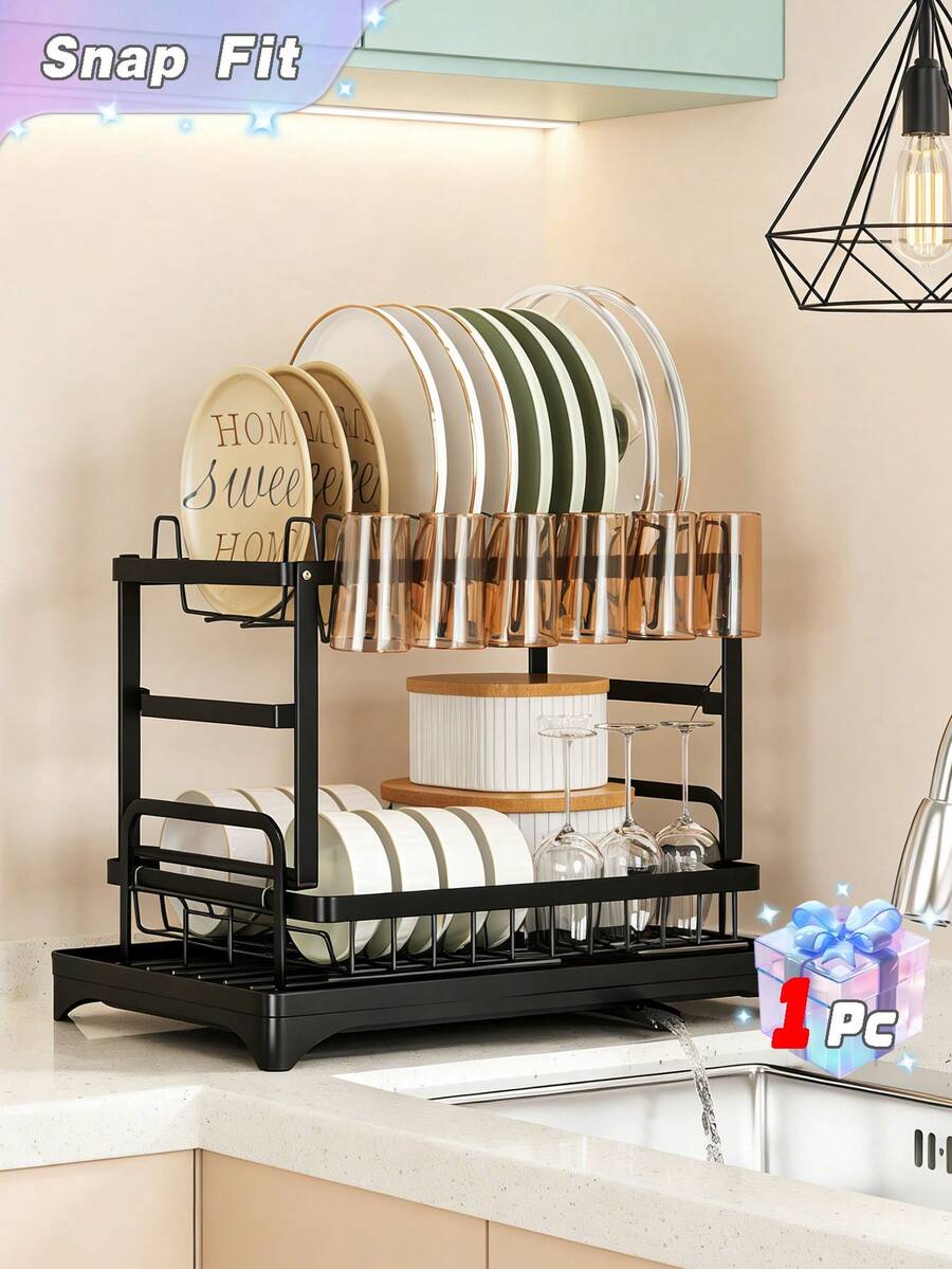 1 Dish Storage Rack, Daily Leisure Home Storage, Set Of Drain Racks Above The Kitchen Countertop Sink, Detachable Large Capacity Double-Layer Drain Rack, - Multicolor - View 1