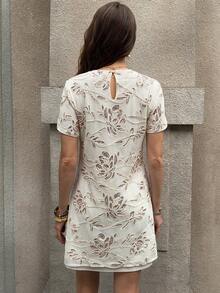 Solivie 女士春夏短袖亮片迷你连衣裙，适合派对、度假、婚礼等场合 - 杏色 - 查看 2