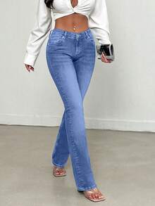 EURMUSE Women's Pocket Washed Flare Casual Versatile Jeans - Light Wash - View 3