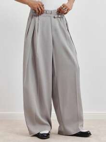 TOKVUE Pantalon gris pour hommes, pantalon à taille haute plissé à jambe droite et large, accessoire de décoration de taille, pantalon large à la mode et polyvalent pour hommes, pantalon gris, pantalon taille haute, pantalon ample pour hommes - Gris - Voir 8