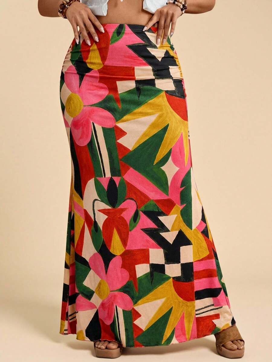 Travachic Plus Size Elegant Romantic Vintage A-Line Maxi Knit Skirt For Party And Gathering, Autumn/Winter - Multicolor - View 1