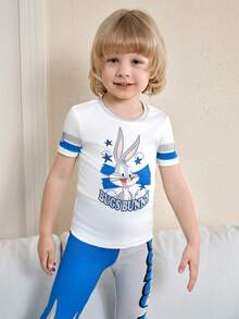 LOONEY TUNES X SHEIN Toddler Boys' Minimalist Graphic Print T-Shirt And Shorts Set - White - View 4