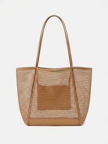 Lumivelle Large Capacity Beach Travel Bag | Women's Shoulder Bag, Women's Tote Bag, Beach Mesh Tote Bag, Women's Foldable Shoulder Bag, Travel Bag Beach Nylon Mesh Tote Bag, Casual Tote Bag Hobo Women's Foldable Shoulder Bag , Beach Bag , Office - Khaki - View 4