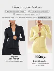 GLOWMODE Áo khoác dài tay FeatherFit™ dành cho DD+ với thiết kế mỏng nhẹ, túi an toàn, khóa kéo, thích hợp cho yoga và mặc hàng ngày vào mùa thu. - French Vanilla - Xem 2